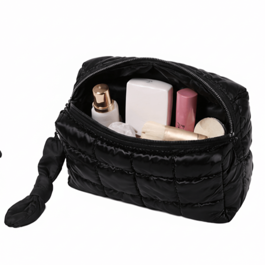 Premium Black Quilted Makeup Pouch - Image 4
