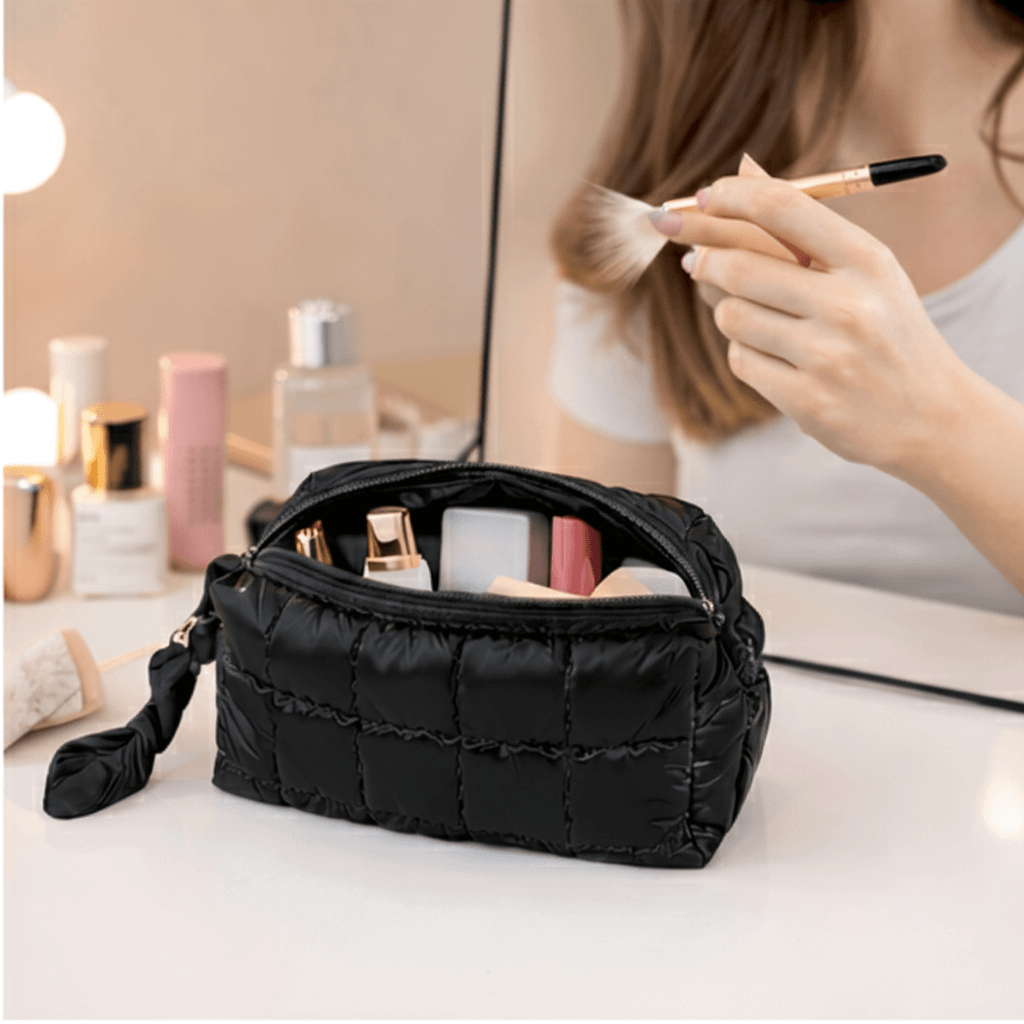 Premium Black Quilted Makeup Pouch - Image 3